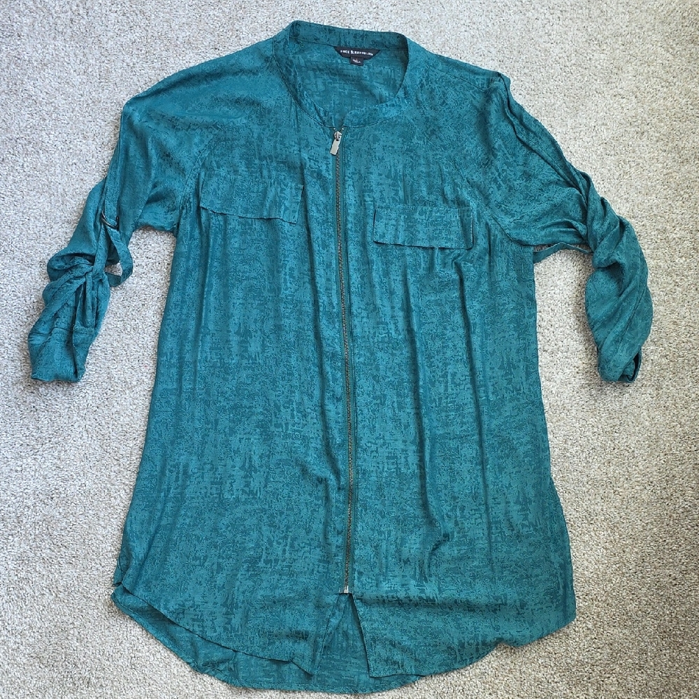 Rock & Republic Green Button Down 3/4 Sleeve Top